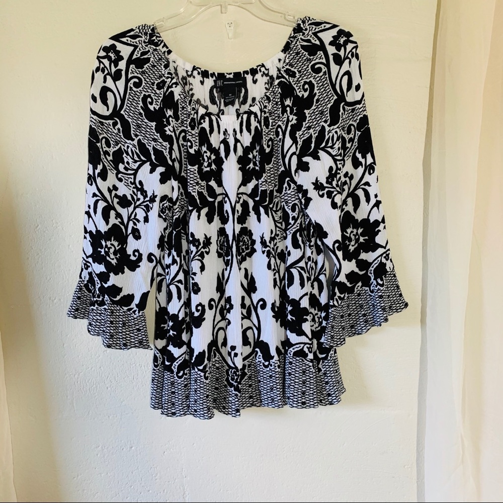 INC International Concepts Black and White Blouse
